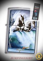 7388 mazzi 2 White Horses Waves Rare & Discontinued Lighter with Flint Pack - Premium Lighter Fluid (Comes Unfilled) - Made in USA!