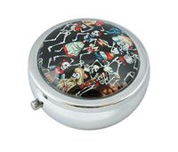 Halulu Skull Custom Fashion Round Glass Pill Case 2.1 Inch Tablet Holder Storage Bag Wallet