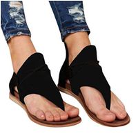 Clearence Women Wedge Buckle Sandals Hollow Out Shoes Casual Sandals 2020 Ladies Summer Shoes Comfortable Flats Shoes (Thong Black, US:8)