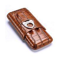 Smoking Set/Cigar Humidors Travel Portable Cigarette Box Holds 3 Cigars Leather Cedar Wood Lined Cigar Tubes with Cigars Scissors Men's Gift Box 3 Kinds Mute (Color : Brown 1)