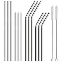 EnjoCho 6 Bent+6 Straight Long Stainless Steel Drinking Straws Fits 20 oz & 30 oz Cups,2PCS Free Cleaning Brush Included(Silver-2)