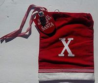 Wondershop Monogrammed Letter X Gift Bag Holiday Santa Present Package Cream Redw/Santa Tag Jingle Bell Candy Cane Trim Measures 7" X 9"