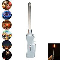 Metal Butane Gas Lighter Refillable Kitchen Adjustable Flame Gas Stove Igniter Use for Candle and Outdoor Fire Starter (Butane Not Included) (Silver)