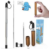 Reusable Stainless Steel Straws with Aluminum Keychain Case Cleaning Brush Silicone Tips :Collapsible Telescopic Portable Drinking Straws Foldable/Retractable Metal Straws (Turtle Brown, Pack of 1)