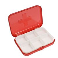 uxcell Cross Marked 6 Rooms Medicine Pill Storage Case Box Clear Red