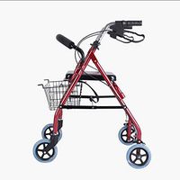 F&T Aluminium Four Wheeled Rollator Walking Aid,Folding Rollator, Three Gears Can Be Adjusted High,Light and Safe Design (Color : Red, Size : 7.87in)