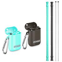 OTAGO 2 Pack Collapsible Reusable Straws, Food-Grade Foldable Silicone Drinking Straw with Portable Case and Cleaning Brush, for Cold Beverage, Coffee and Smoothie（Green，Black）
