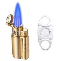 Cigar Lighter and Cutter Set,Cigar Punch Lighter Triple Jet Flame Butane Cigarette Torch Lighter (Gold)