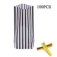 Black Stripe Clear Cello Bags Candy Plastic Favor cellophane Treat Bags,Pack of 100