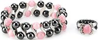 Elegant Womens Hematite Magnetic Therapy & Healing Stone Bracelet & Ring Set Pain Relief for Arthritis and Carpal Tunnel (Pink Cat Eye)