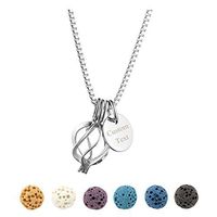 Top Plaza Personalized Custom Necklace Name Words Engraving Aromatherapy Essential Oil Diffuser Silver Locket Necklace W/6 Dyed Lava Stone Bead(Twisted Round)