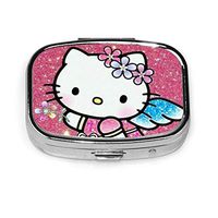 Square Pill Box- Portable Angel Hello Kitty Medicine Organizer Holder Two Compartment Pill Case