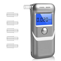 Breathalyzer, New Upgraded Portable Breath Alcohol Tester LED Screen, Digital Battery Power Alcohol Detector with 5 Mouthpieces for Home Party Use - Silver