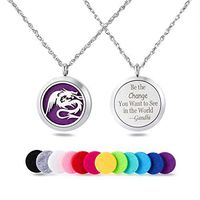 Dragon Aromatherapy Essential Oil Diffuser Necklace Carving Locket Pendant Stainless Steel with 12 Pads