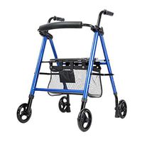 Walkers Foldable Elderly Shopping Cart Rest Chair Adjustable Crutches Old People's Trolley Rehabilitation Equipment (Color : Blue, Size : 57x65x97cm)