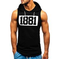 Buedvo Mens Workout Hooded Tank Tops Sleeveless Gym Hoodies Fitness Muscle Print Bodybuilding Pocket Blouse