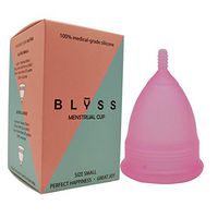 BLYSS Menstrual Cup - Soft, Flexible, Comfortable, Reusable Period Cup with Easy Removal Stem and Storage Bag - Leak Proof, BPA Free Medical Grade Silicone Menstruation Cups (Pink, Small)