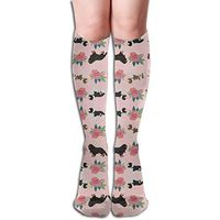 Cavalier King Charles Spaniel Pink Florals Floral DogKnee Compression Socks for Best Graduated Athletic Fit for Running, Nurses, Flight Travel & Maternity Pregnancy Recovery