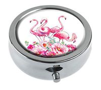 Top A Flamingos Custom Personalized Round Pill Box Decorative Box Vitamin Container Pocket Or Wallet (Flamingos-3)