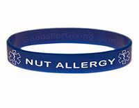 Nut Allergy ID Bracelet Wristband - Blue - 6 Inches