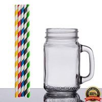 MM Foodservice Set of 4 16 oz Mason Jar Mugs with Pack of 240 Assorted Colors Biodegradable Paper Straws