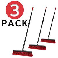 Alpine Industries 2-in-1 Smooth-Surface Squeegee Push Broom - Heavy Duty Long Handle Sweeper - Wide Cleaner Head with Softer Durable Bristles (18 Inch, 3 Pack)