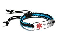 JF.JEWELRY Pre-Engraved Type 1 Diabetes Medical Alert ID Bracelet for Men Women Nylon Rope Braided Adjustable-Red