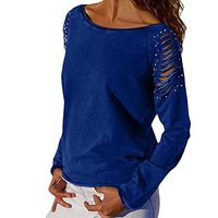 Meikosks Women's Pearl Beaded T-Shirt Long Sleeve Crewneck Blouses Solid Color Tops Pullover Navy