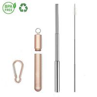 LANTOP Metal Straws For Drinks Collapsible Telescopic BPA-Free, FDA Approved Reusable with Case Keychain Cleaning Brush