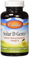 Carlson - Solar D Gems, Vitamin D3 and Omega-3 Supplement, 4000 IU (100 mcg) D3, 115 mg Omega-3 EPA and DHA, Vitamin D Fish Oil Capsule, Bone & Immune Health, Vitamin D Supplement, Lemon, 120 Softgels