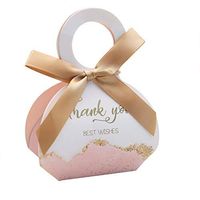 Doris Home 50 pcs Birthday Wedding Party Favor, Wedding Gift Bags Chocolate Candy and Gift Boxes Bridal Shower Party Paper Gift Box Pink Boxes with Ribbons(Pink) (Pink 2.5 * 1.37 * 3 inch)