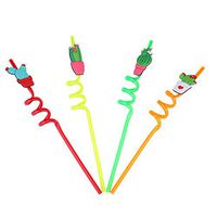 Fullyday Reusable Silicone Straws, 4 Different Cartoon Shaped Cacti, Party Decoration, Environmentally Friendly Straw (Multicolors)