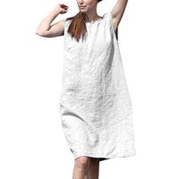 Clearance! Swiusd Women‘s Solid Color Cotton Plus Size Tank Mini Dresses Retro Comfy Casual Sleeveless Loose Beach Party Dresses (White, XXL-US 12)