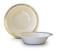 " OCCASIONS" 60 Bowls Pack, Heavyweight Disposable Wedding Party Plastic Bowls (14oz Soup Bowl, Lace Ivory & Gold)