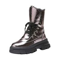 Clearance !! Womens Mid Calf Boots,Waterproof Snow Booties Fur Lined Lace up Shiny Causal Cool Winter Booties Footwear