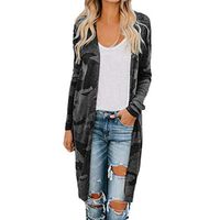 Ros1ock Ladies Camouflage Long Cardigan Lightweight Jacket Outerwear Irregular Hem Long Sleeve Coat