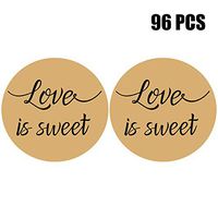 96 2" Love is Sweet Stickers,Kraft Wedding Favor Sticker Labels,Valentine's Day Gift Tag Stickers for Gift Boxes and Bags