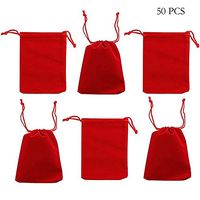 50PCS Velvet Cloth Jewelry Pouches Drawstring Bags Christmas Candy Gift Bag Pouch Wedding Favors (Red, 5" x 7")