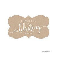 Andaz Press Fancy Frame Rectangular Label Stickers, Thank You for Celebrating with Us, Kraft Print, 36-Pack