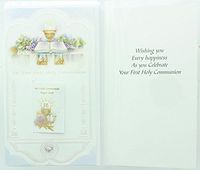 RA001 Childrens First Holy Communion Greeting Card. Includes envelope and Prayer book.