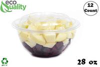 28oz Clear Disposable Salad Bowls with Lids (12 Pack) - Clear Plastic Disposable Salad Containers for Lunch To-Go, Salads, Fruits, Airtight, Leak Proof, Fresh, Meal Prep | Rose Bowl Container (28oz)