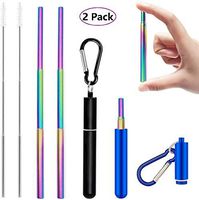 Everangel Reusable Collapsible Straws Stainless Steel Drinking Straw Portable Telescopic Straw with Case (Black & Rose Gold) (black & blue)