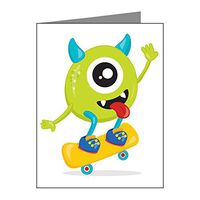 Note Cards (10 Pack) One Eyed Monster on Skateboard