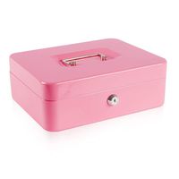 KYODOLED Large Metal Cash Box with Money Tray and Lock,Money Box with Cash Tray,Cash Drawer,9.84"x 7.87"x 3.54" Pink Large