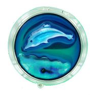 Hawaiian Jewelry and Gift Pill Box - Mother of Pearl & Abalone Round Dolphin