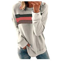 Meikosks Women's Color Block Pullover Round Neck Long Sleeve Sweatshirt Loose Casual Tops Blouses Gray