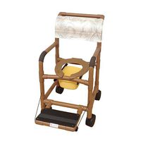 MJM International WT118-5TW-FF-SQ-PAIL-DM Wood Tone Standard Shower Chair with 5" Casters, Footrest and Pail in Designer Mesh, 300 oz Capacity, 40.5" Height x 22" Width x 25.25" Depth