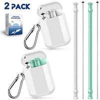 Sunnywoo Reusable Silicone Collapsible Straws - 2 Pack Portable Foldable Drinking Straw with Carrying Case and Cleaning Brush for Adults and Kids, BPA Free and Dishwasher Safe (White&Mint Green)