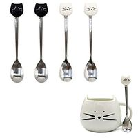 SunTrade 4PCS Tea Coffee Ice Cream Spoons,Cartoon Cat Stainless Steel Tableware Set Gifts
