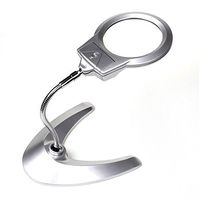 QZY 130Mm 2 LED Lamp Desktop Magnifying Glass Metal Hose Can Be Bent 360 Degree Adjustment Desktop Reading Maintenance Magnifier